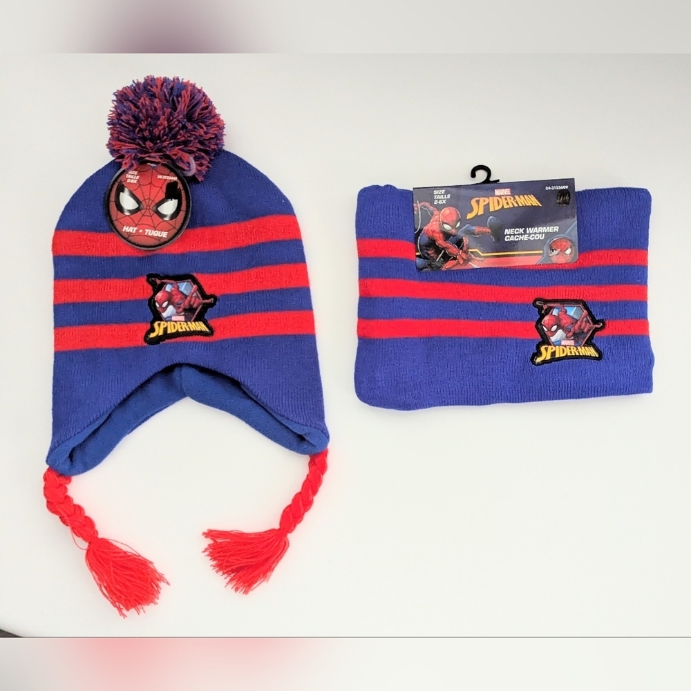 NWT Spiderman Kids (Size 2-6X) Matching 2 Piece Set Winter Hat & Neck Warmer